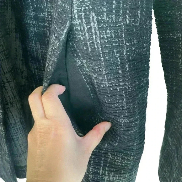 Eileen Fisher Textured Cardigan Jacket Topper Coat Small Black Gray Open Front - Picture 6 of 10